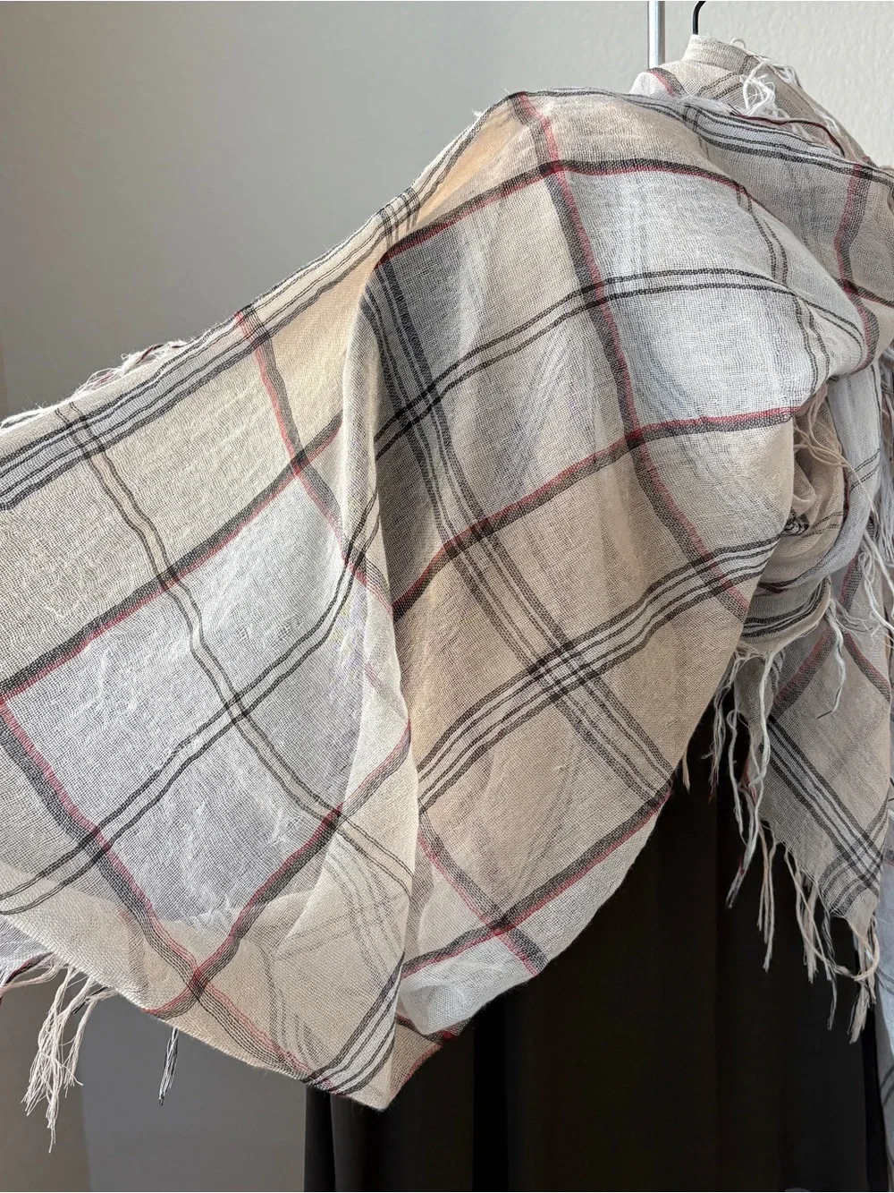 Oversized Sundance Neutral Plaid Fringe Scarf